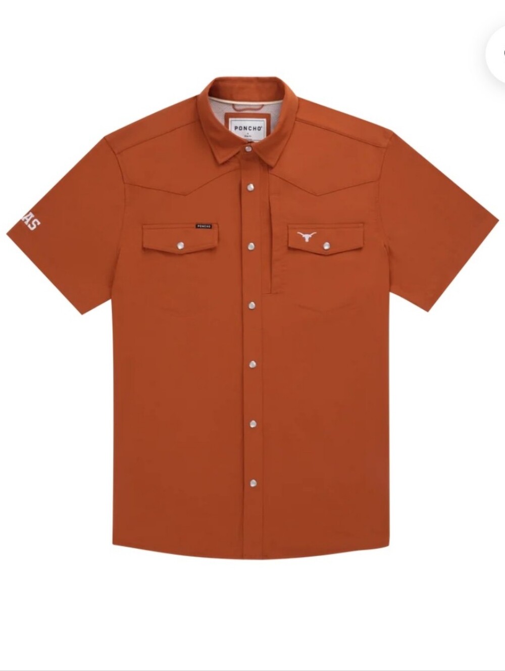 Poncho The Bertha Western Pearl Snap SS Shirt Burnt Orange UT Logo